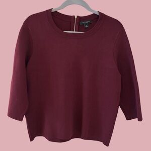 Ann Taylor Petite Burgundy 3/4 Sleeve Sweater with Back Zip Size LP
